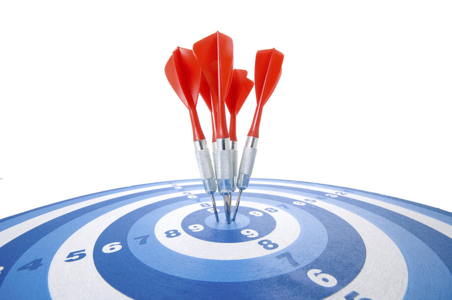 A bullseye at darts.