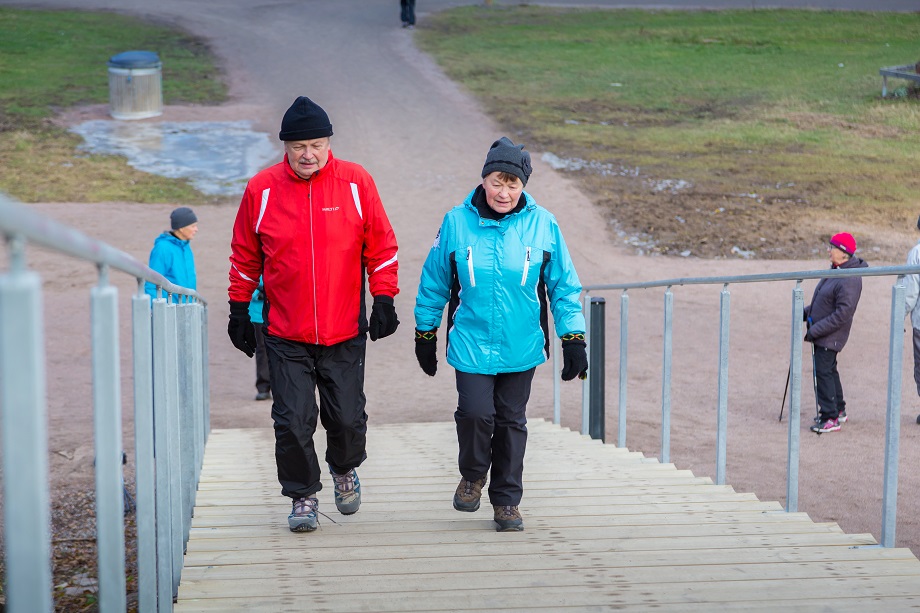 Pariskunta ulkoilemassa. 