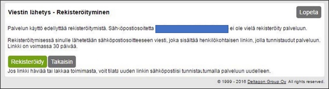 THL turvaviestipalveluun rekisteröityminen, rekisteröitymisen vahvistaminen.