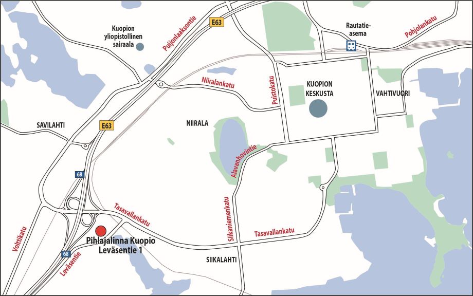 Kartta: Pihlajalinna Leväsentien sijainti