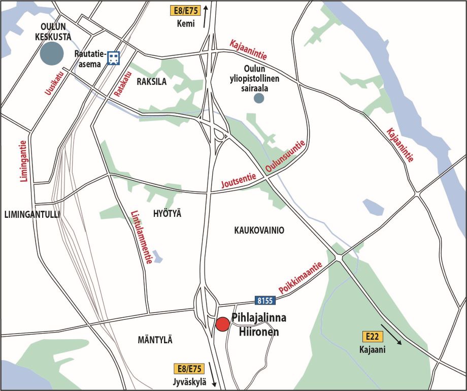 Kartta: Pihlajalinna Hiirosen sijainti