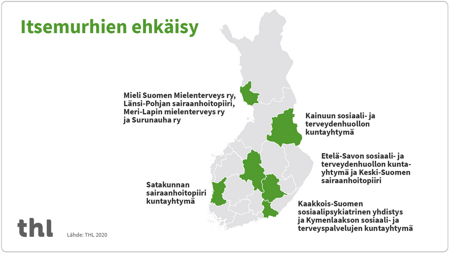 Rahoitetut hankkeet Suomen kartalla. Tarkemmat tiedot hankkeista on kerrottu sivun tekstissä.