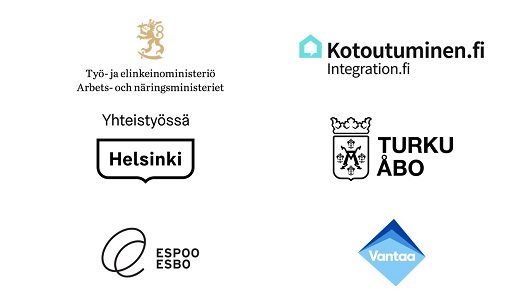 MoniSuomi-tutkimuksen yhteistyökumppanit TEM, kotoutumisen osaamiskeskus, Helsinki, Turku, Espoo ja Vantaa