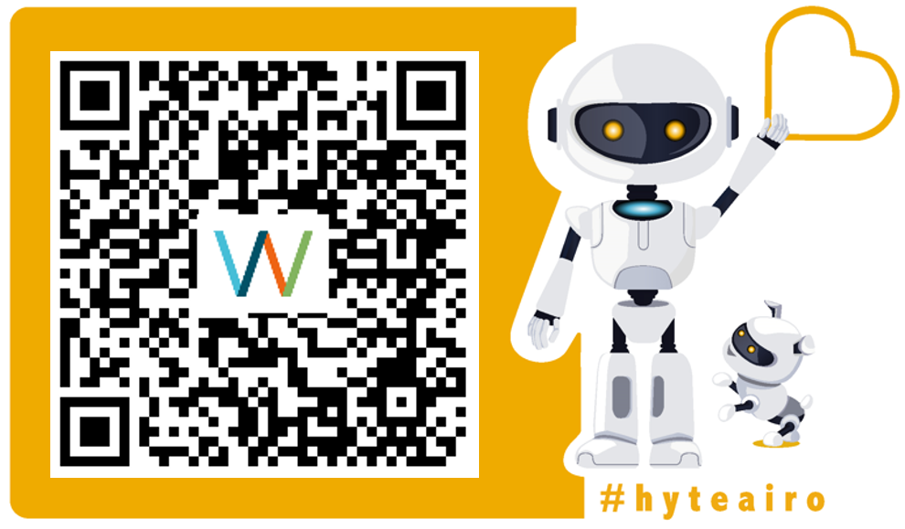 QR-koodi kyselyyn, robotti leikkii koirarobotin kanssa.