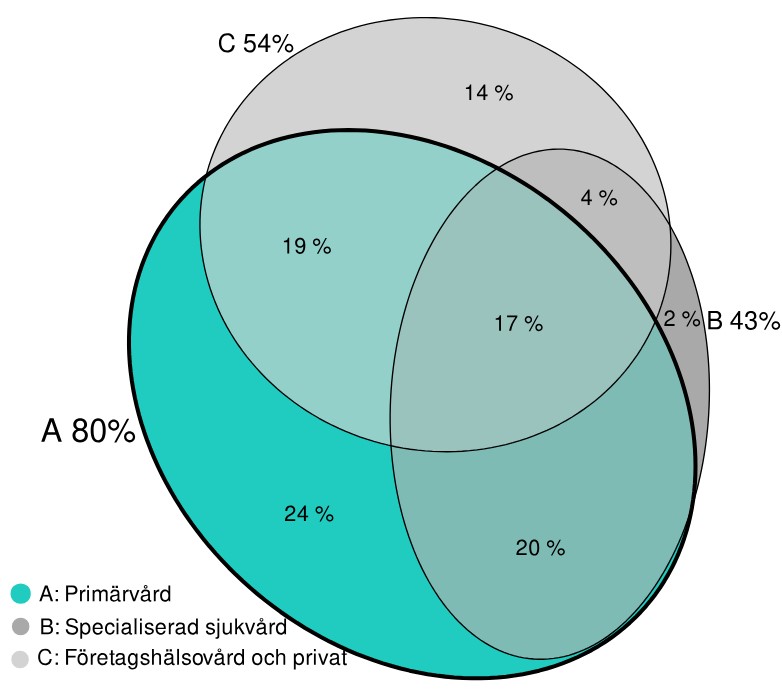 Av alla 5,2 miljoner klienter inom hälso- och sjukvården använde 80 procent öppenvårdstjänster inom den offentliga primärvården.