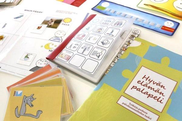 Olika arbetsredskap med bilder