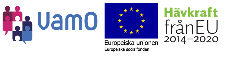 VamO logo, EU logo Europeiska socialfonden, Hävkraft från EU 2014-1020