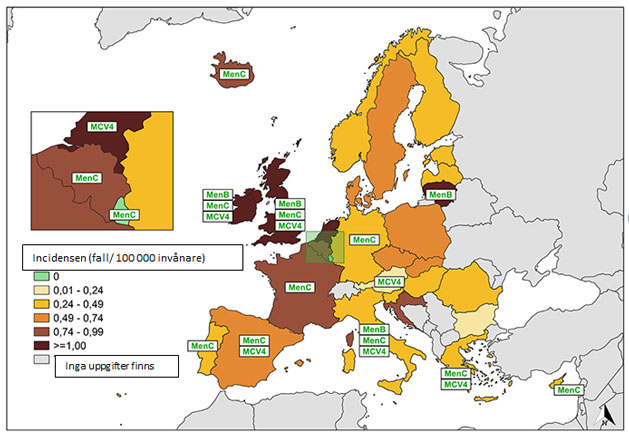 Meningokockvaccinationerna i olika länder i Europa