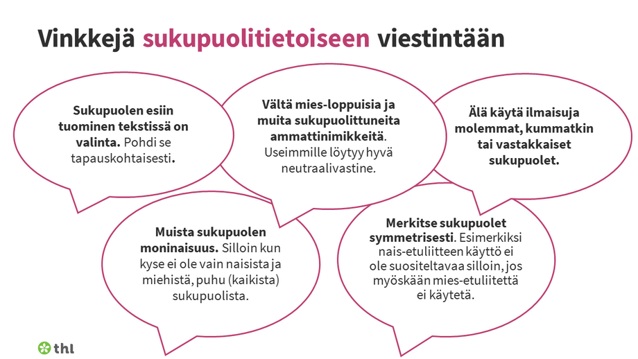 Vinkkejä sukupuolitietoiseen viestintään.