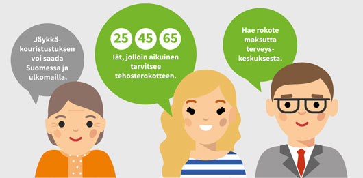 Jäykkäkouristussuojaa tehostetaan 25, 45 ja 65 vuoden iässä.