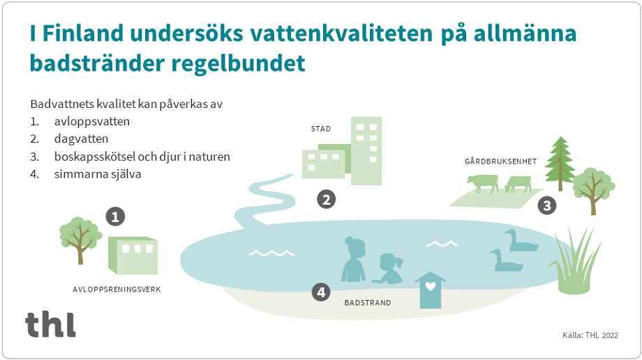 I Finland undersöks vattenkvaliteten på allmänna badstränder regelbundet.