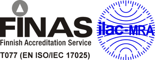 FINAS och ILAC MRA ackrediteringsmärkena.