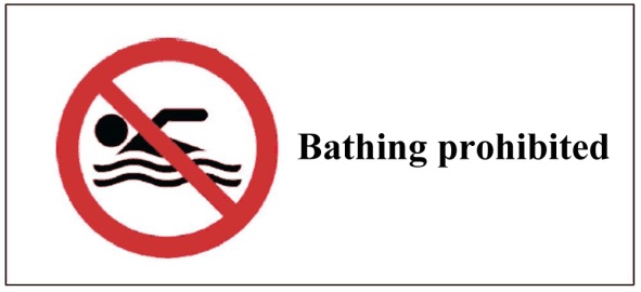 Two pictures: Sign bathing prohibited and Sign Advice against bathing.