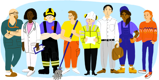 Människor i olika yrken.