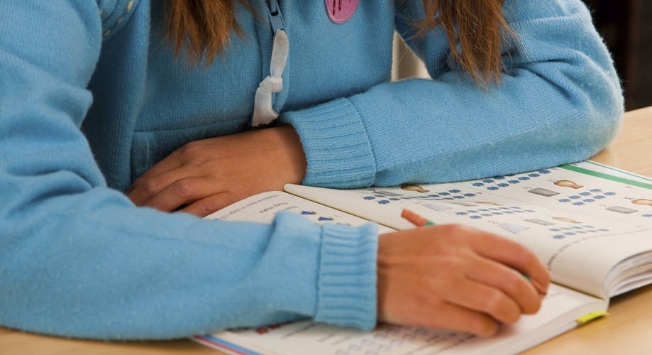 girl doing homework.