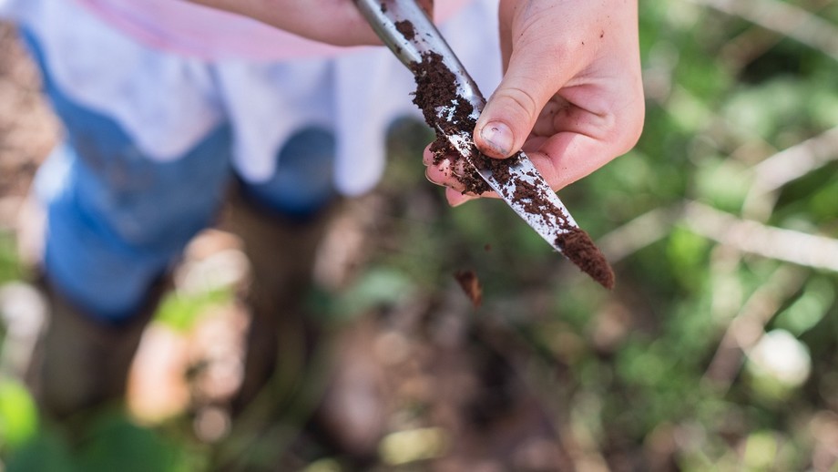 woman with a dirty garden knife.