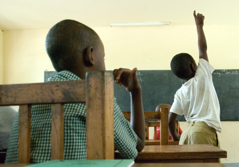 Two school children participating in teaching in Dar es Salaam.