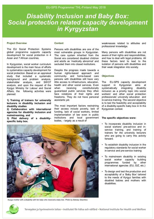 First page of the Kyrgyzstan 2-pager brochure June 2018