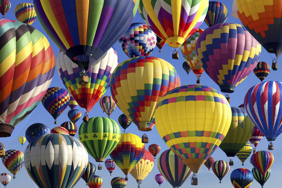 Hot air balloons in the air.