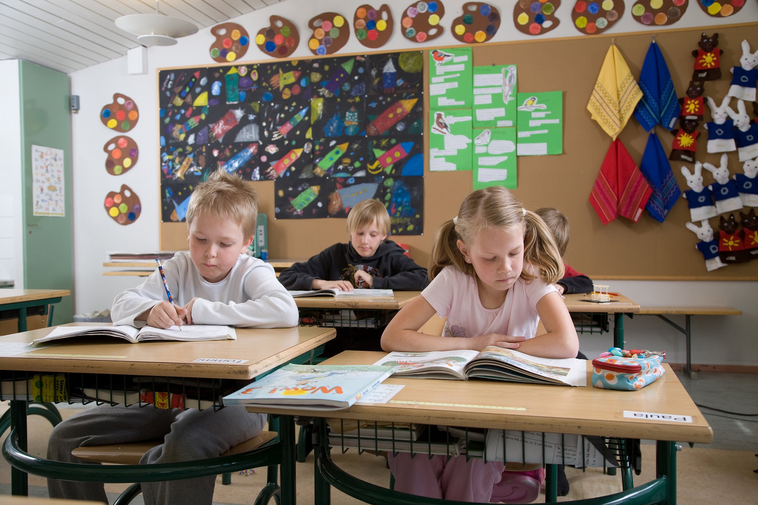 pupils in a class room.