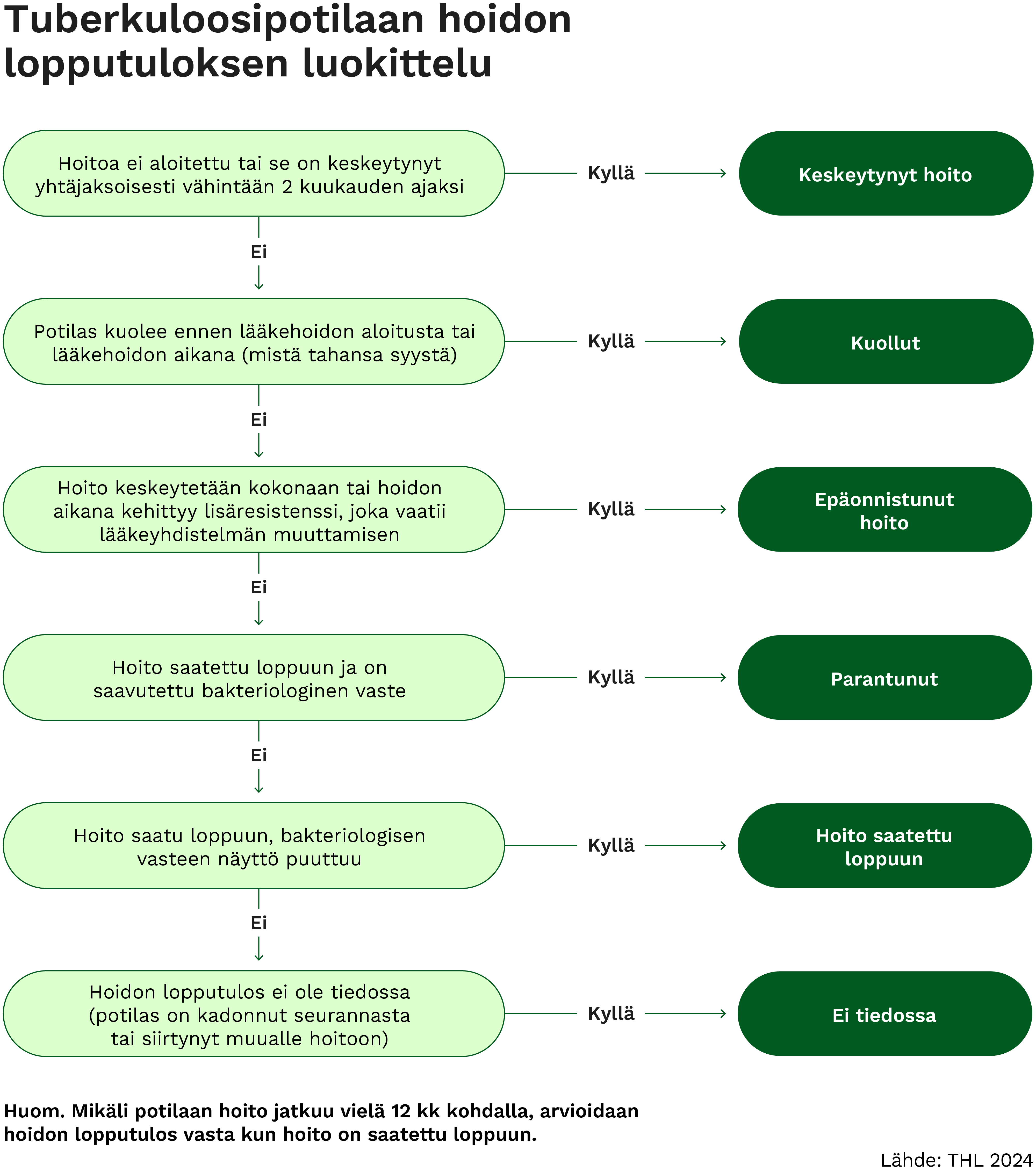 Kuva: Tuberkuloosipotilaan hoidon lopputuloksen luokittelu 