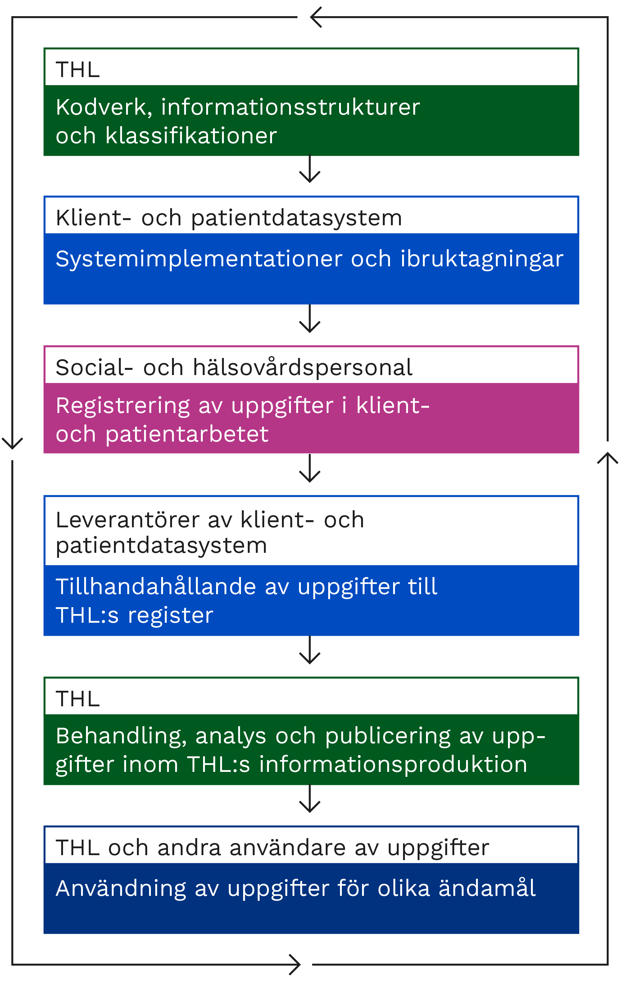 Bild av faser i datalivscykeln där datakvaliteten påverkas. Faserna beskrivs i sidans text.